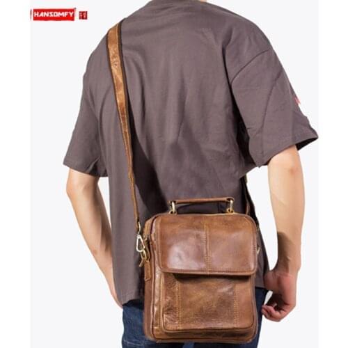 Handmade Leather Men Handbags Shoulder Bag Messenger Bag Portable Messenger Bags Retro Mens Matte Leather First Layer Leather