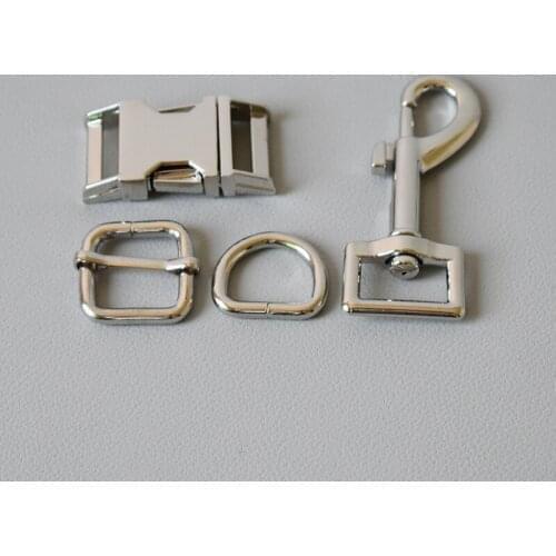 10 sets 20mm Metal D ring belt straps slider breakaway side release buckle spring hook for dog collar leash accessories-sliver