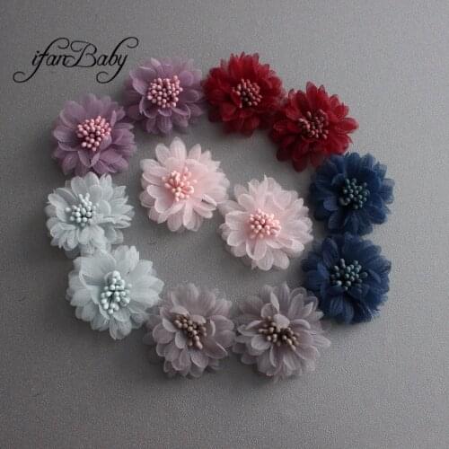 Unfinish flower with stamen for hair flower ,shoes,headband Chic Organza fabric flower