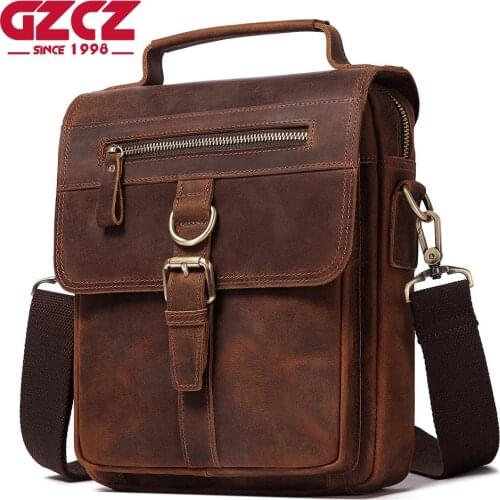 GZCZ New Fashion Genuine Leather Man Messenger Bag Quality Men Shoulder Bags Business Crossbody Casual Handbag High Capacity