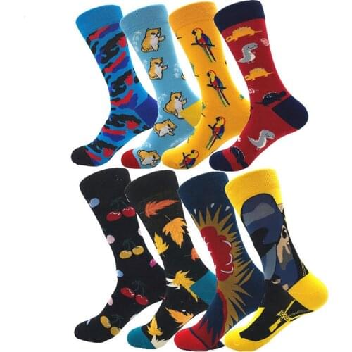 New style mens socks in Europe and America hot sale men and women cotton socks cartoon animal art personality stockings