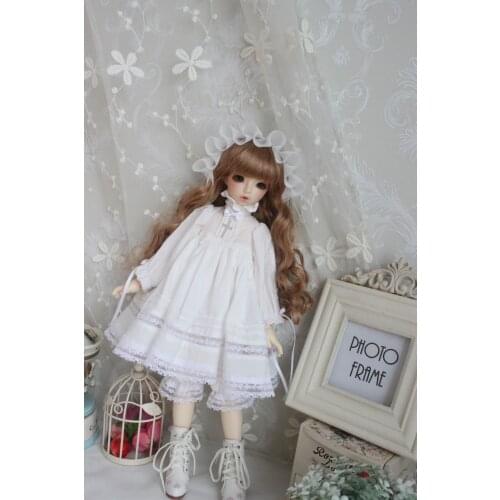 BJD Doll clothes suitable for 1-3 1-4 1-6 size fashionable dress white lovely nightdress dress with headgear doll accessories
