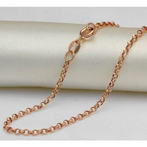 Genuine Real 18K Rose Gold 2mm Rolo Link Chain Necklace For Woman