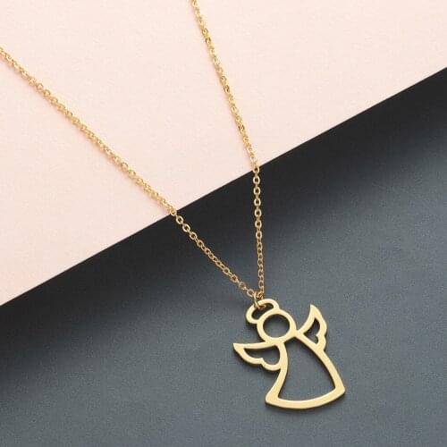 Trendy Stainless Steel Angle Necklace For Women Amulet Cute Simple Jewelry Accessories Fashion Pendant Wings Necklace Choker