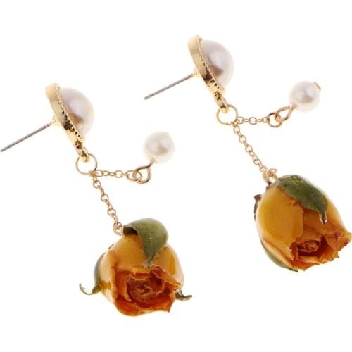 Prettyia 1 Pair Real Preserved By Resin Flower Stud Drop