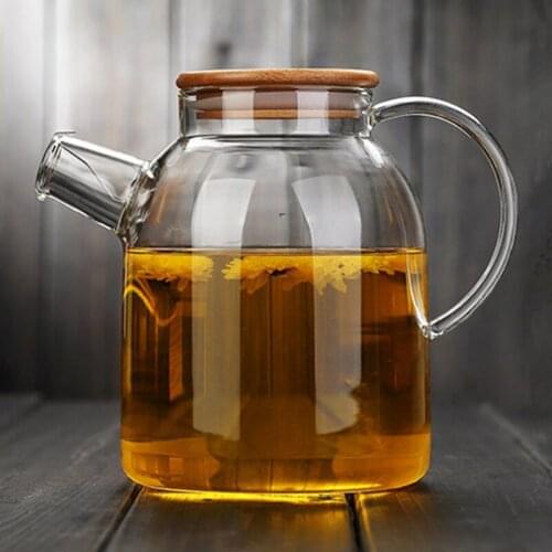 1000ml/1800ml Large Capacity Transparent Glass Teapot Heat-resistant Filter Flower Teapot With Bamboo Cover With Handle Juice