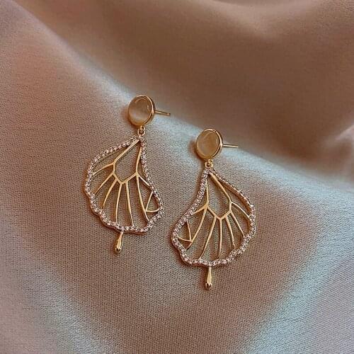 S925 Needle Drop Earrings For Women Korean Abstract Lotus Leaf Earrings New Cat Eye Crystal Jewelry Wholesale