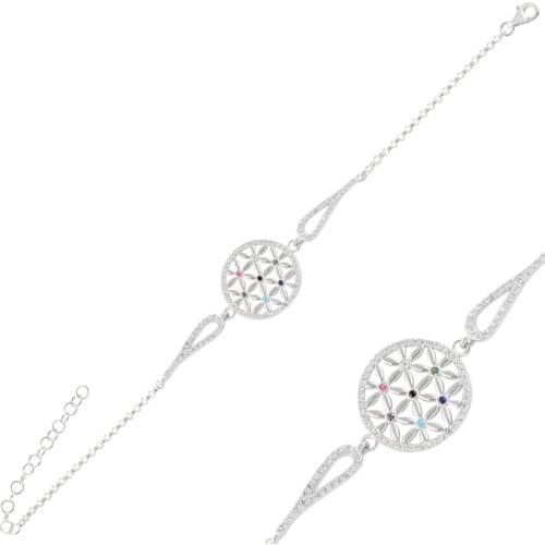 Silver 925 Sterling Life Flower Zircon Stone Bracelet