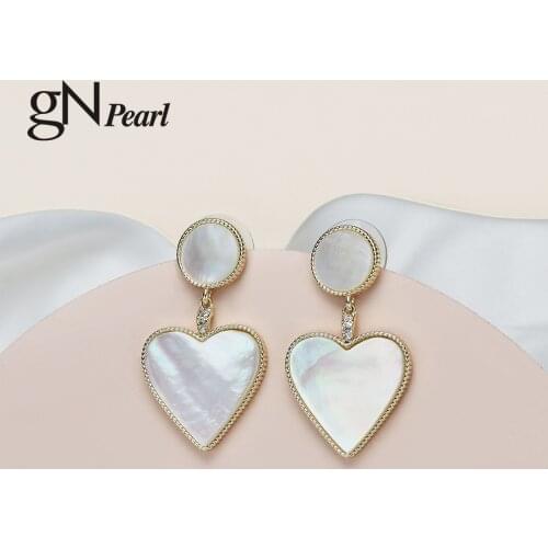 GN Pearl Love Heart Shell Drop Earrings Stud gNPearl Earring Stud Fine Jewelry for Women Gift