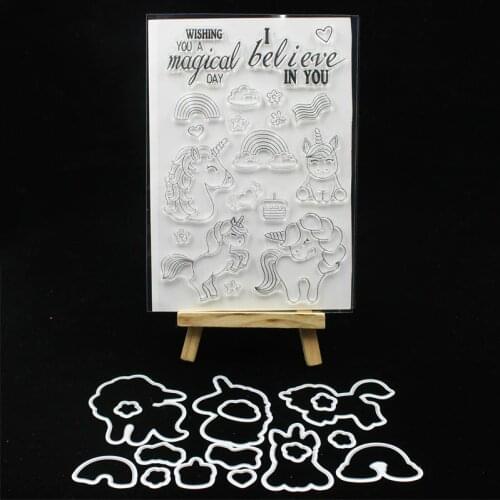 KSCRAFT Magical Unicorns Stamp And Metal Cutting Dies for DIY Scrapbooking/photo album Decorative Embossing DIY Paper Cards 201