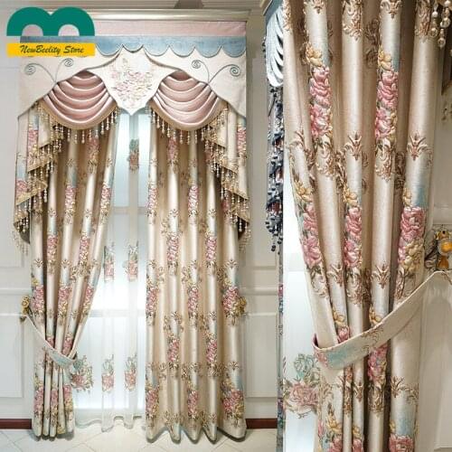 European Style Curtain Tulle Curtains for Living Room Bedroom Balcony 3D Precision Jacquard Curtains High Blackout Curtains