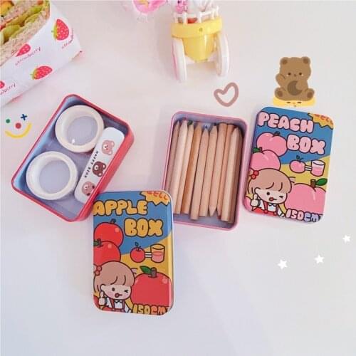 Cute Fruit girl Mini Iron Storage Box Cartoon jewelry Coin Earphone Data Line Cable Key Organizer Container Desk Sundries Holder