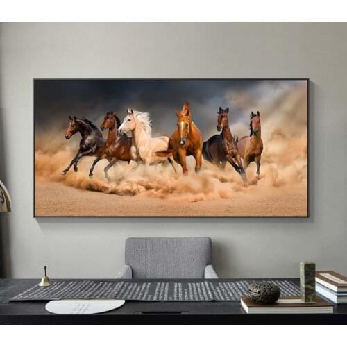Modern Animal Art White Horse Running Canvas Painting Cuadros Posters Wall Art for Living Room Home Decor (No Frame)