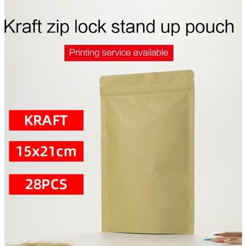 15x21cm 28pcs stand up pouch brown kraft paper with zipper aluminum foil zip lock bag resealable coffee snack food packaging