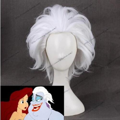 Ursula Cosplay Wig The little Mermaid White Short Synthetic Hair for Adult + Wig Cap