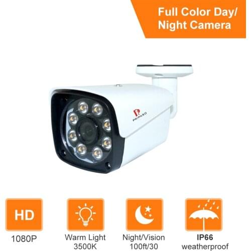 Pripaso CCTV Camera Warm Light 1080P AHD Home Camara Outdoor Waterproof Full Color Wide Angle Bullet Security Surveillance Cam