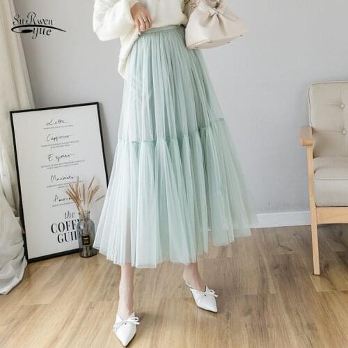 Casual Party Skirt Spring 2020 Women Long Maxi Pleated Skirt Midi Skirt High Waist Elascity Skirts Womens Skirts Womens 8963 50