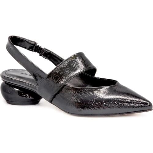 Gedikpasalı ES 351 Black Patent Leather 2021 Summer Ladies Shoes Ballerina Low Heels Dress Party Back Open Pointed Elegant Stylish Business