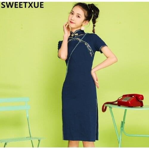 SWEETXUE Lady Vintage embroidered old Shanghai Republic Womens Clothing Chinese Style Young Modern Girl Elegant Dress