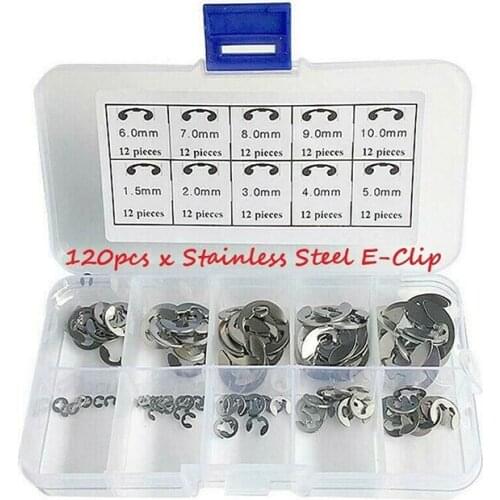 120Pcs Circlip Stainless Steel E Clip Ring Washer Retaining Ring Assortment Kit Open Retaining Ring For Shaft Groove of Machine