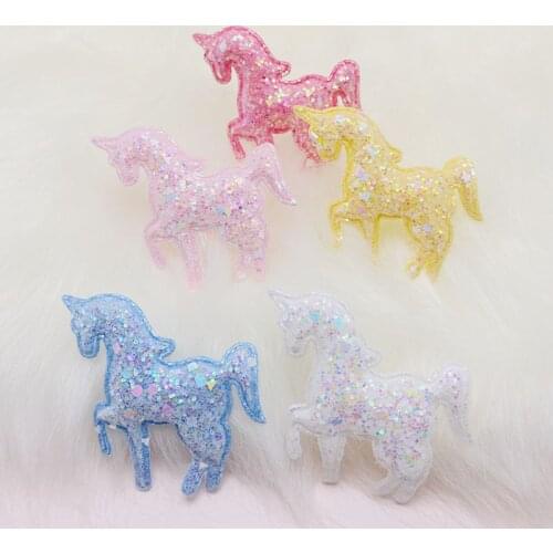 25Pcs/Lot New Shiny Paillette Padded Patches Glitter Unicorn Appliques For Crafts Clothes Sewing Supplies DIY Hair Bow ornament