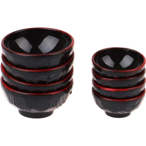4Pcs 1:12 Dollhouse Miniature Plastic Black Bowls Doll House Kitchen Decoration