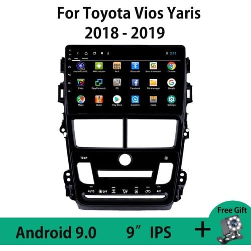 Android 9.0 Car Radio Navigation GPS Head Unit For Toyota Vios Yaris AT 2018 2019 Automatic 9" IPS Touchscreen SWC USB No DVD BT