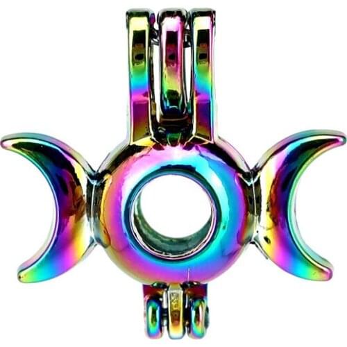 C917 5pcs/lot Rainbow Color Moon Round Beads Pearl Cage Locket Pendant Pearl Locket Fairytale Party