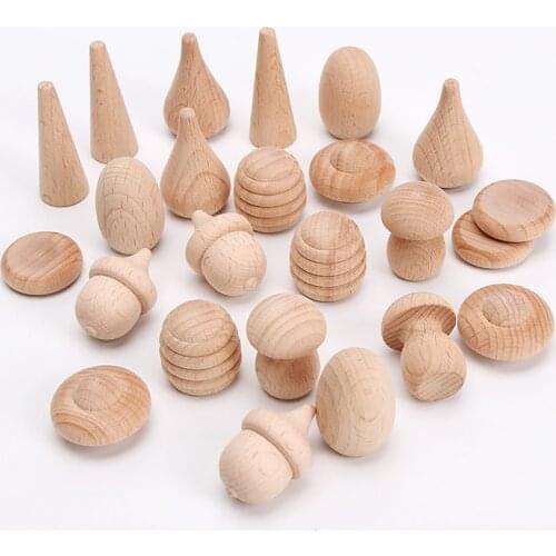 24pcs Wooden Rainbow Stacker Rainbow Blocks Loose Parts Toy Mushrooms Tree cones Wooden Puzzle Block Montessori Educational Toys