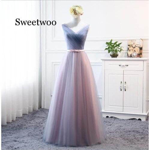 SWEETWOO Long Sexy V Neck 2020 A Line Tulle Party Dress Vestidos De Novia