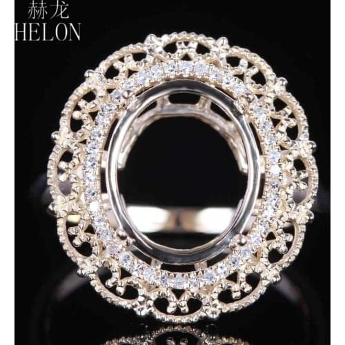 HELON Oval 9X11mm Real 14K Yellow Gold AU585 Pave Natural Diamonds Semi Mount Engagement Wedding Women Fine Jewelry Diamond Ring