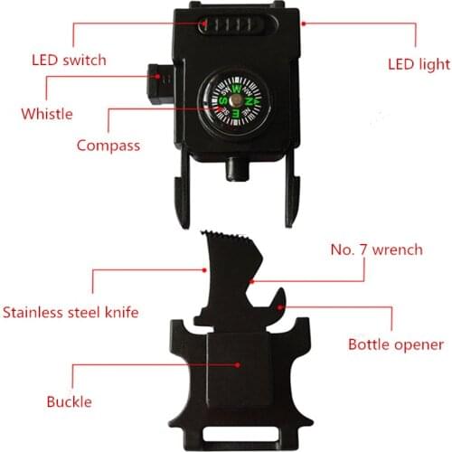 Outdoor Survive Tools Survival Whistle Buckle Multifunction Paracord Bracelet Buckle First Aid Kits with LED Light