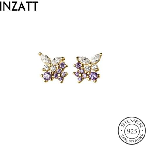 INZATT Real 925 Sterling Silver Zircon Butterfly Stud Earrings For Fashion Women Party Cute Fine Jewelry Animal Accessories