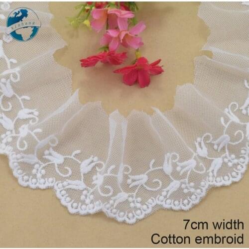 7cm wide Cotton embroid lace edge sewing ribbon guipure trim wedding lace DIY Garment Accessories french african doll lace#3951