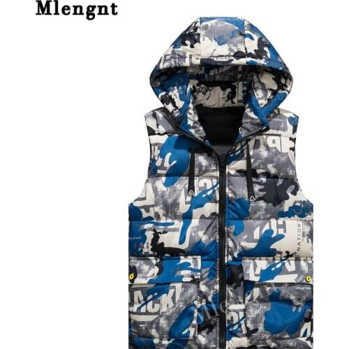 Fashion Camouflage Winter Men Vest Simple Thermal Sleeveless Jacket Hat Detachable Warm Coat Windproof Thick Unloading Waistcoat