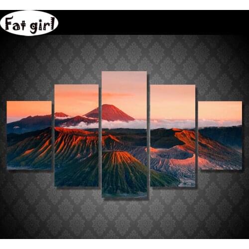 5 panel Diamond painting red mountain peaks 5d Diy White clouds fluttering embroidery cross stitch mosaic square round drill kit