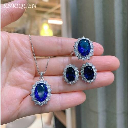 Charms 925 Sterling Silver Tanzanite Gemstone Lab Diamond Ring Earrings Pendant Necklace Womes Wedding Party Fine Jewelry Sets
