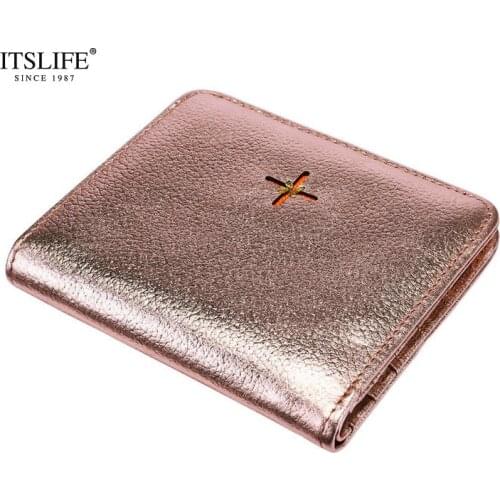New arrival women genuine leather flower pattern small wallet short compact bi-fold with zipper coin pocket Leather mini purse