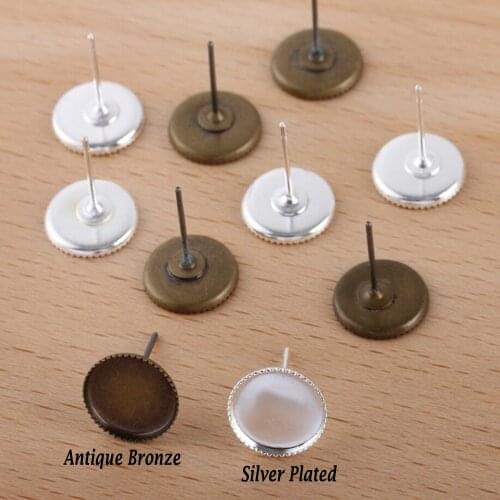 500pcs teeth blank earring post 8mm 10mm 12mm bezel earring base jewelry cabochon settings findings accesories