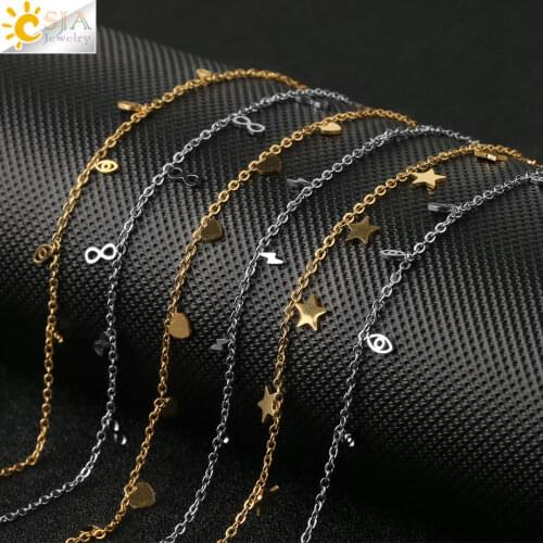 CSJA Stainless Steel Necklaces for Women Gold Silver Color Link Chain Fashion Necklace 2021 Evil Eye Heart 8 New Jewelry S762