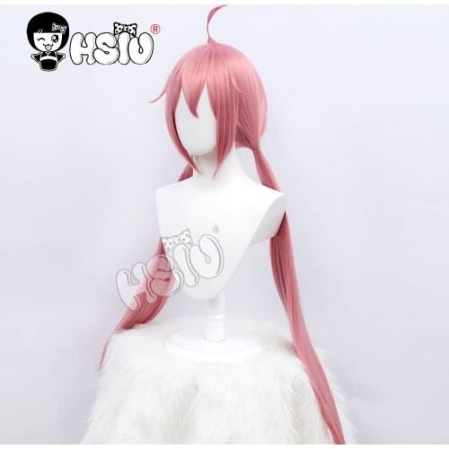 Agamihara Nadeshiko Cosplay Wig Anime Laid Back Camp cosplay HSIU Brand Smoky pink double ponytail long hair+Free gift hair ring