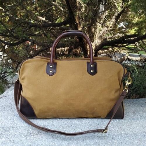 Stitching Leather Travel Bag American Retro Canvas Oil Wax Water Repellent Outdoor Large Capacity Tote Bag