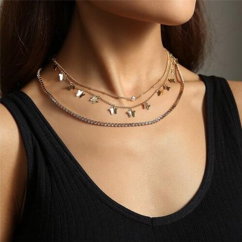 Luxury Fashion Charm Butterfly Multilayer Necklace For Women Gold Color Clavicle Chain Necklaces Jewelry Accessories Gifts