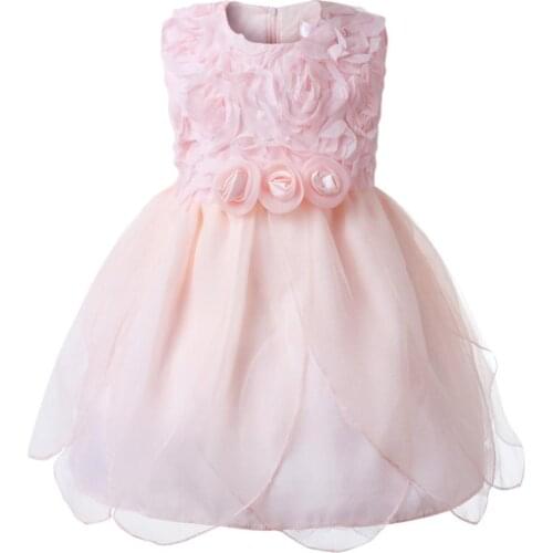 Pink Floral Lace Baby Girl Dress Newborn Girl Christening Gown for Baby Baptism 1 Year Birthday Party Wedding Vestidos 0-24M