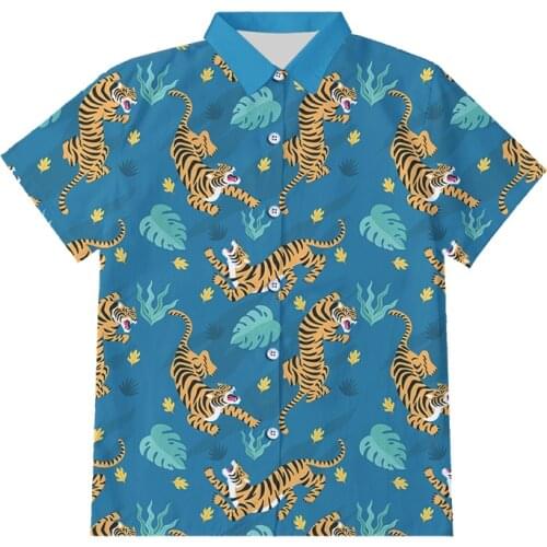 OGKB New 3D Print Cool Tiger Leaves Button Shirts Mens Summer Quality Animal Shirts Short Sleeve Hip Hop Harajuku Top Drop Ship