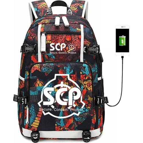 SCP Game USB Port Backpack Bag School Book Students Outdoor Shoulder Book Computer Bag Rucksack Cosplay
