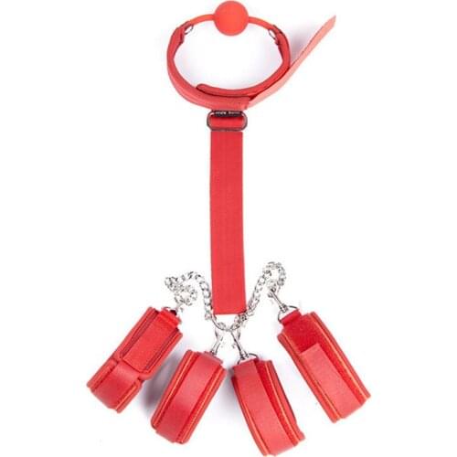Sex Slave Bondage Toys Set Adjustable Mouth Gag with Handcuffs Footcuffs Adult Sex Accessories for couple BDSM bondage