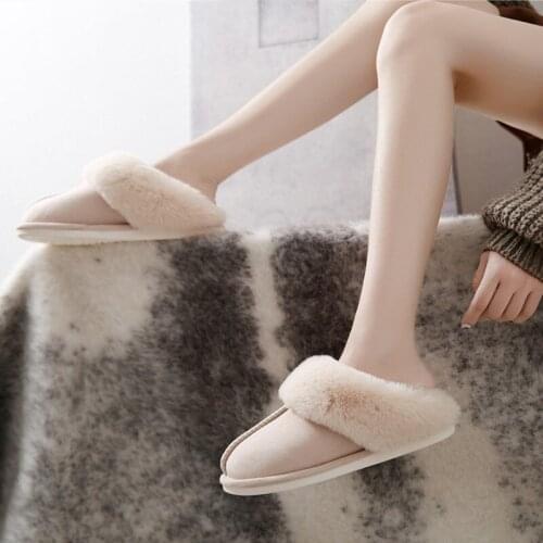Suihyung Winter Women Fur Slippers Fluffy Fur Slides Soft Warm Indoor Shoes Non-slip Home Bedroom Female Plush slippers Footwear