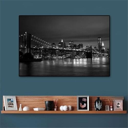 Modern Black and White New York Manhattan Bridge Landscape Posters Canvas Paintings Wall Art Pictures Living Room Wall Art Print