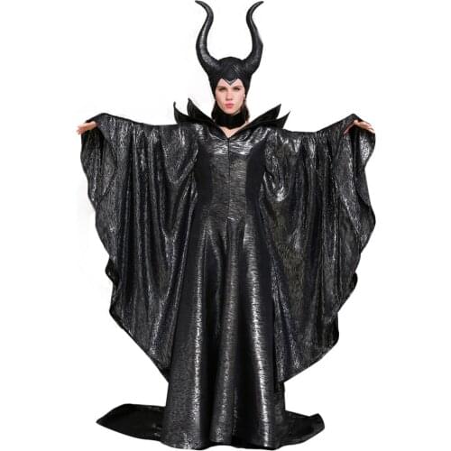 Dark witch Cosplay Adult evil queen Dress Costume Necklace Hat Adult Womens Halloween Carnival Party Cosplay Costume